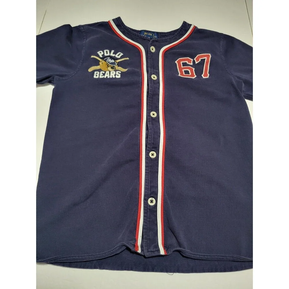 (#L1) Polo Ralph Lauren Polo Bears Jersey Shirt Blue Size Kid's M (10-12)
